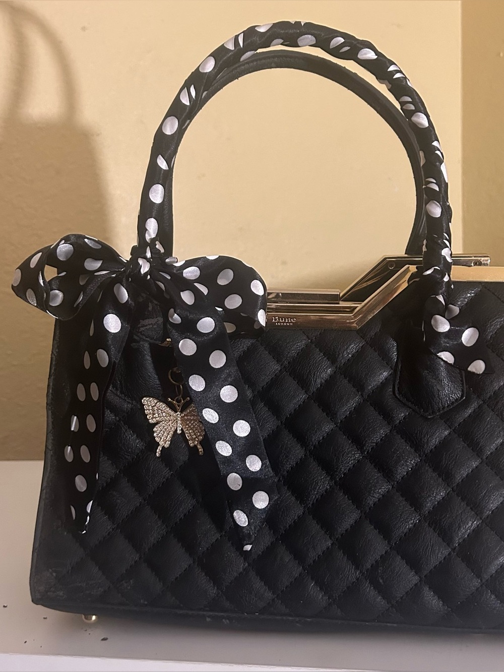 2 Twilly Skinny Satin Women Handbag Headband Scarf Black White  Polka Dots